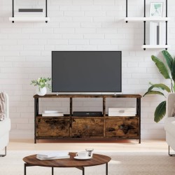 vidaXL Mueble TV hierro madera contrachapada roble ahumado 102x33x45cm