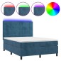 vidaXL Cama box spring colchón y LED terciopelo azul oscuro 140x190 cm