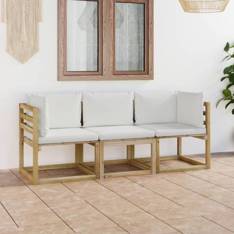 vidaXL Sofá de jardín de 3 plazas con cojines color crema vidaXL Sofá de jardín de 3 plazas con cojines color crema