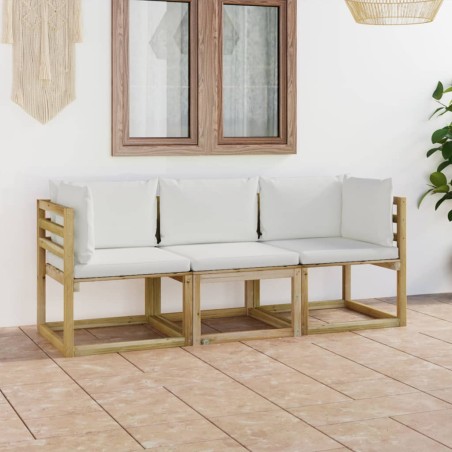 vidaXL Sofá de jardín de 3 plazas con cojines color crema