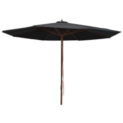 vidaXL Sombrilla de jardín con palo de madera negro 350 cm 