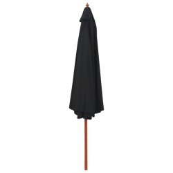 vidaXL Sombrilla de jardín con palo de madera negro 350 cm 