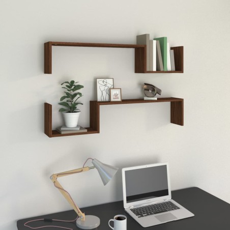 vidaXL Estantes de pared 2 uds madera color roble marrón 100x15x20cm