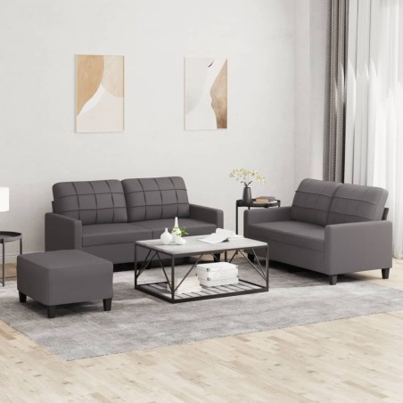vidaXL Juego de sofás con cojines 3 piezas cuero sintético gris
