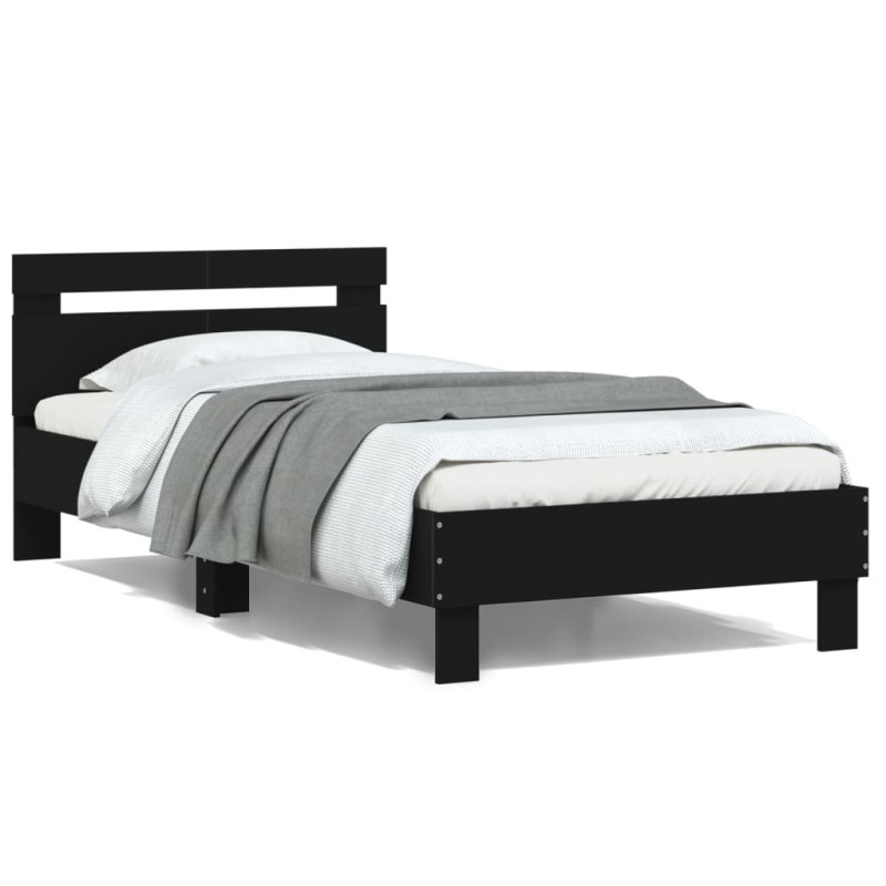 vidaXL Estructura cama con cabecero madera ingeniería negro 100x200 cm vidaXL Estructura cama con cabecero madera ingeniería negro 100x200 cm