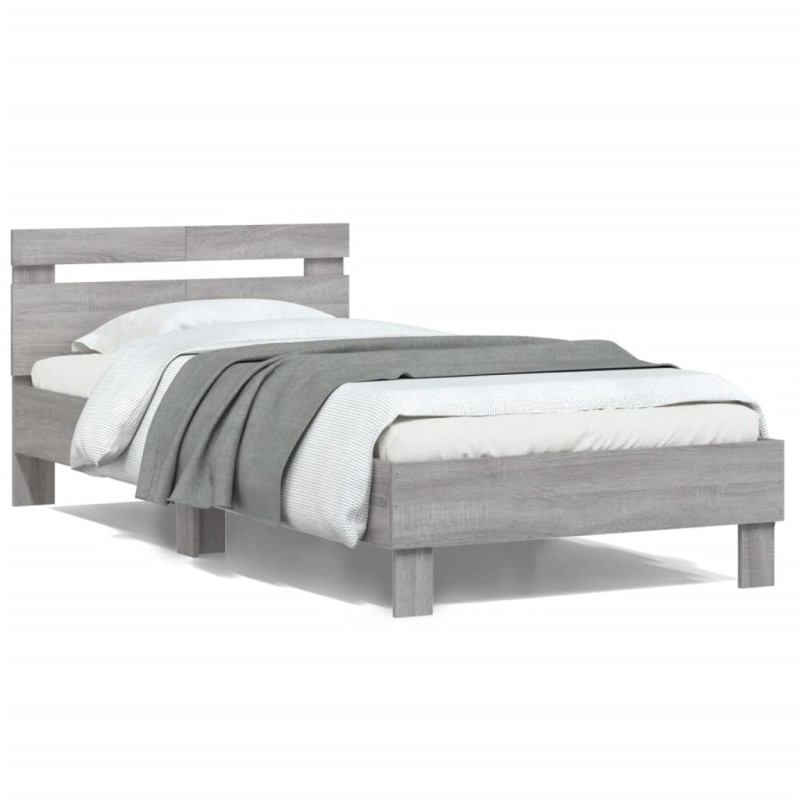 vidaXL Cama con cabecero madera de ingeniería gris Sonoma 100x200 cm vidaXL Cama con cabecero madera de ingeniería gris Sonoma 100x200 cm