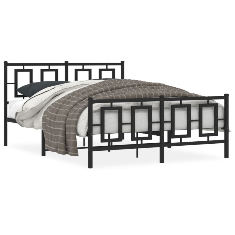 vidaXL Estructura de cama cabecero y estribo metal negro 135x190 cm