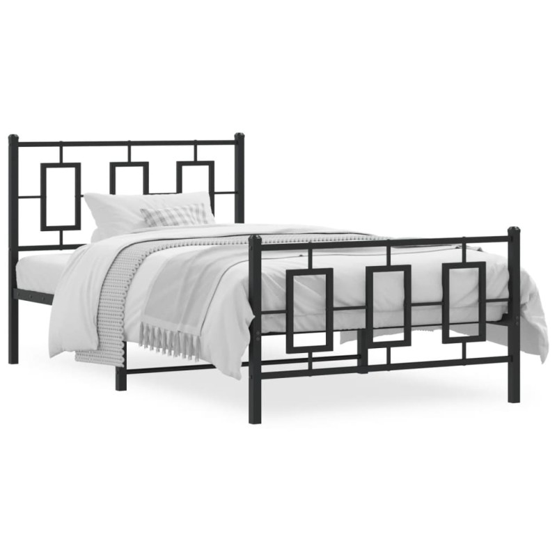 vidaXL Estructura de cama con cabecero y estribo metal negro 100x190cm vidaXL Estructura de cama con cabecero y estribo metal negro 100x190cm