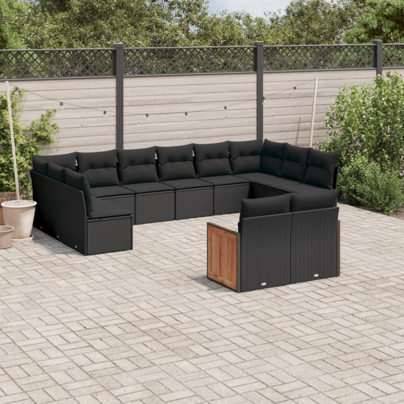 vidaXL Set de sofás de jardín 12 piezas cojines ratán sintético negro vidaXL Set de sofás de jardín 12 piezas cojines ratán sintético negro