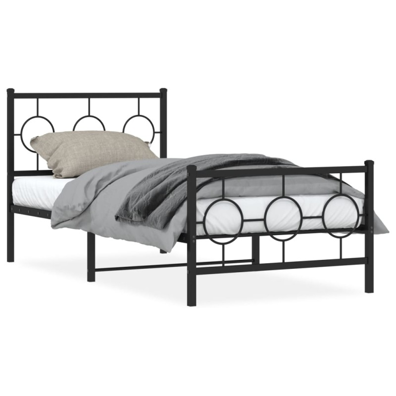 vidaXL Estructura de cama con cabecero y estribo metal negro 90x200 cm