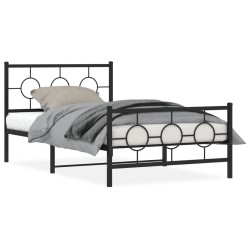vidaXL Estructura de cama con cabecero y estribo metal negro 107x203cm