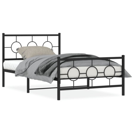 vidaXL Estructura de cama con cabecero y estribo metal negro 107x203cm