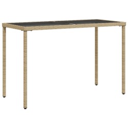 vidaXL Mesa de jardín superficie de vidrio ratán PE beige 115x54x74 cm