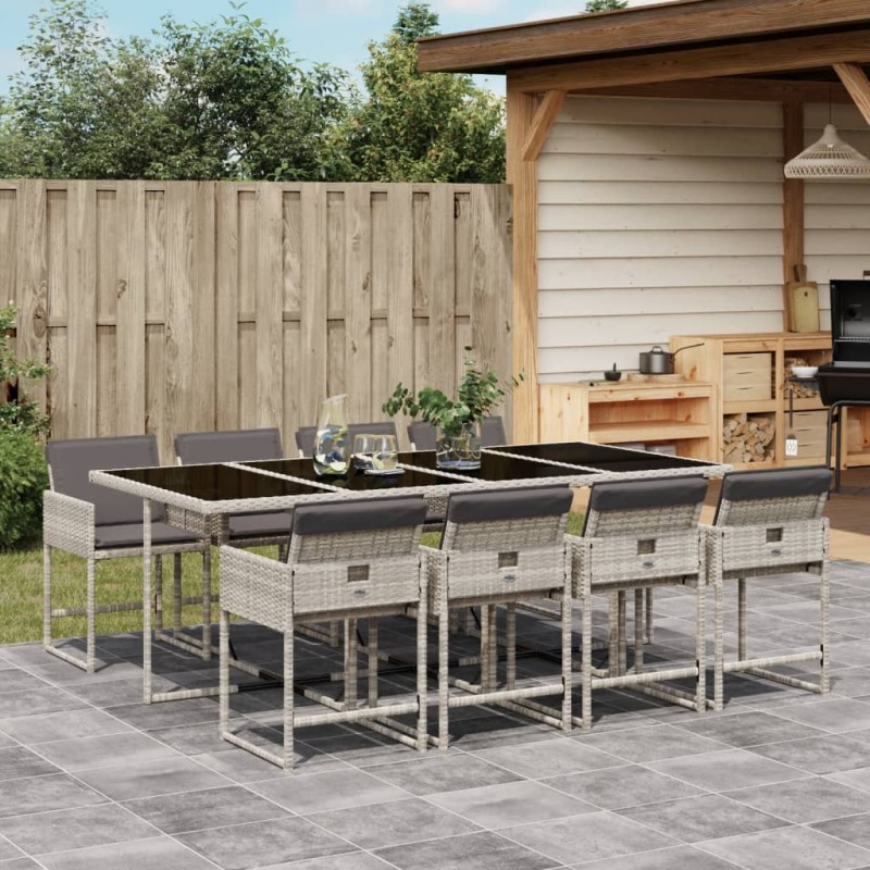 vidaXL Set comedor de jardín 9 pzas cojines ratán sintético gris claro vidaXL Set comedor de jardín 9 pzas cojines ratán sintético gris claro