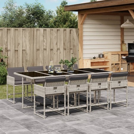 vidaXL Set comedor de jardín 9 pzas cojines ratán sintético gris claro