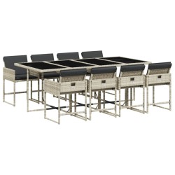 vidaXL Set comedor de jardín 9 pzas cojines ratán sintético gris claro
