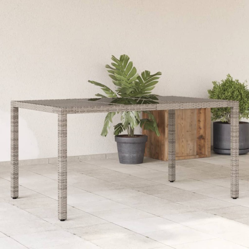 vidaXL Mesa de jardín superficie de vidrio ratán PE gris 150x90x75 cm vidaXL Mesa de jardín superficie de vidrio ratán PE gris 150x90x75 cm