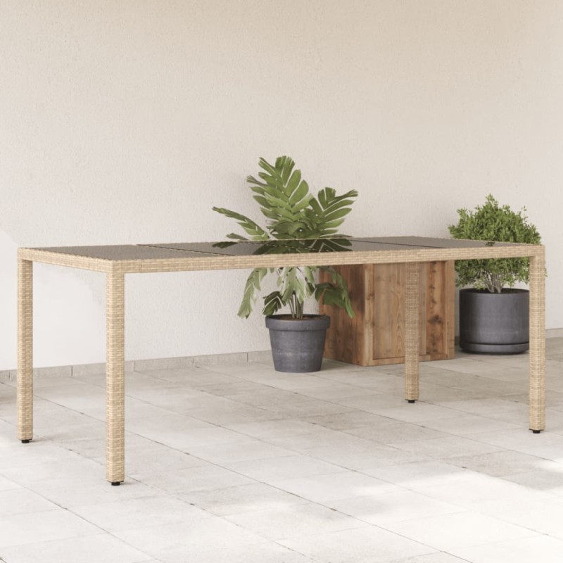 vidaXL Mesa de jardín superficie de vidrio ratán PE beige 190x90x75 cm vidaXL Mesa de jardín superficie de vidrio ratán PE beige 190x90x75 cm