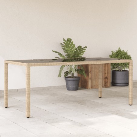 vidaXL Mesa de jardín superficie de vidrio ratán PE beige 190x90x75 cm