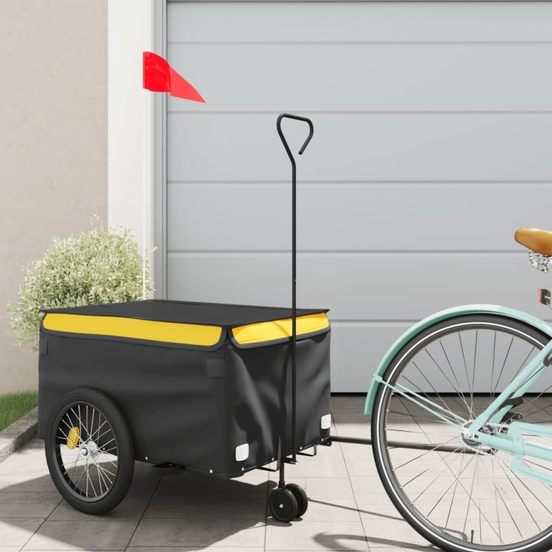vidaXL Remolque para bicicleta hierro negro y amarillo 30 kg vidaXL Remolque para bicicleta hierro negro y amarillo 30 kg