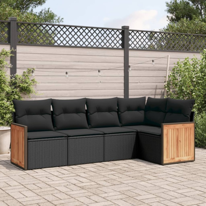 vidaXL Set de muebles de jardín 5 pzas y cojines ratán sintético negro vidaXL Set de muebles de jardín 5 pzas y cojines ratán sintético negro