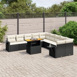 vidaXL Set de sofás de jardín 11 pzas y cojines ratán sintético negro