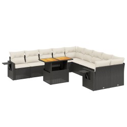 vidaXL Set de sofás de jardín 11 pzas y cojines ratán sintético negro