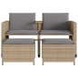 vidaXL Sofá de jardín 2 plazas con mesa y taburetes ratán PE beige vidaXL Sofá de jardín 2 plazas con mesa y taburetes ratán PE beige