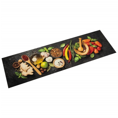 vidaXL Alfombra de cocina lavable terciopelo dibujo especias 45x150 cm