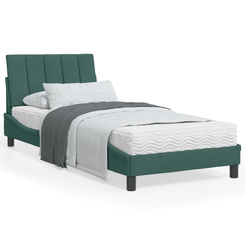 vidaXL Estructura cama con luces LED terciopelo verde oscuro 80x200 cm