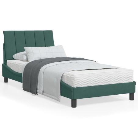 vidaXL Estructura cama con luces LED terciopelo verde oscuro 80x200 cm