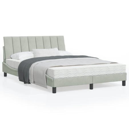 vidaXL Estructura cama con luces LED terciopelo gris claro 140x200 cm