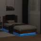 vidaXL Estructura de cama cabecero luces LED marrón roble 90x190 cm