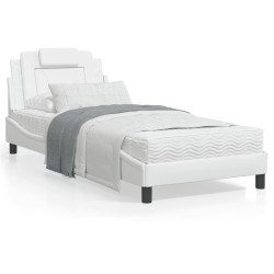 vidaXL Estructura de cama con cabecero cuero sintético blanco 90x200cm