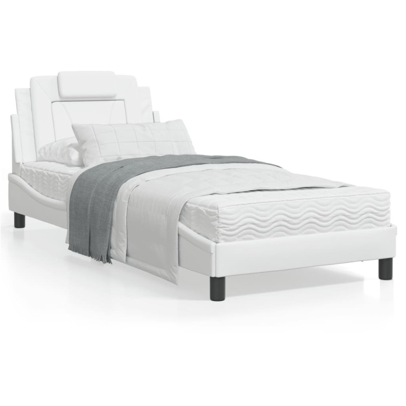 vidaXL Estructura de cama con cabecero cuero sintético blanco 90x200cm vidaXL Estructura de cama con cabecero cuero sintético blanco 90x200cm