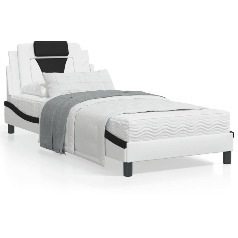 vidaXL Estructura cama cabecero cuero sintético blanco negro 90x200 cm vidaXL Estructura cama cabecero cuero sintético blanco negro 90x200 cm