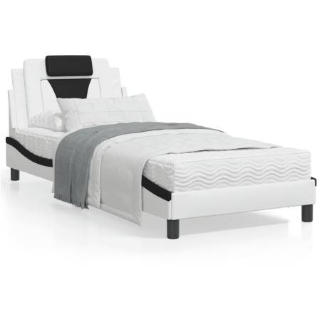 vidaXL Estructura cama cabecero cuero sintético blanco negro 90x200 cm