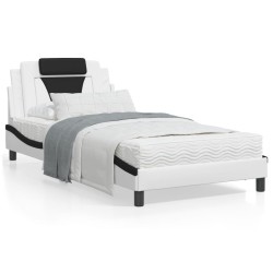 vidaXL Estructura de cama con cabecero cuero sintético blanco y negro