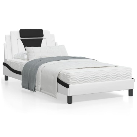 vidaXL Estructura de cama con cabecero cuero sintético blanco y negro