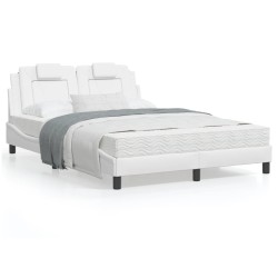 vidaXL Estructura de cama cabecero cuero sintético blanco 120x200 cm