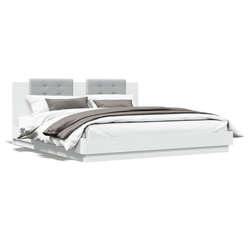 vidaXL Estructura cama con cabecero madera ingeniería blanco 200x200cm vidaXL Estructura cama con cabecero madera ingeniería blanco 200x200cm