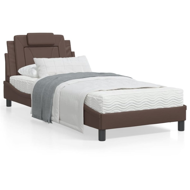 vidaXL Estructura cama con luces LED cuero sintético marrón 90x190 cm vidaXL Estructura cama con luces LED cuero sintético marrón 90x190 cm