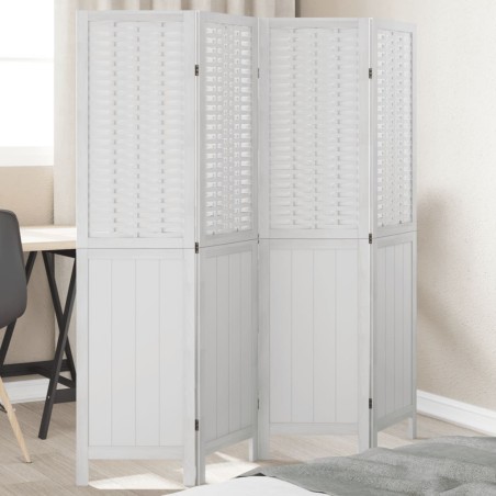 vidaXL Biombo separador de 4 paneles madera maciza Paulownia blanco