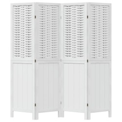 vidaXL Biombo separador de 4 paneles madera maciza Paulownia blanco