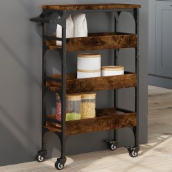 vidaXL Carrito de cocina madera ingeniería roble ahumado 53x20x76 cm