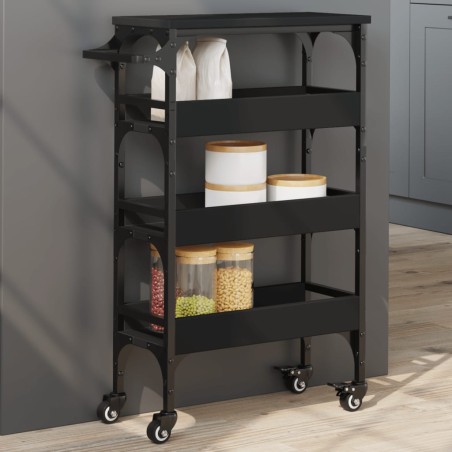 vidaXL Carrito de cocina madera de ingeniería negro 53x20x76 cm