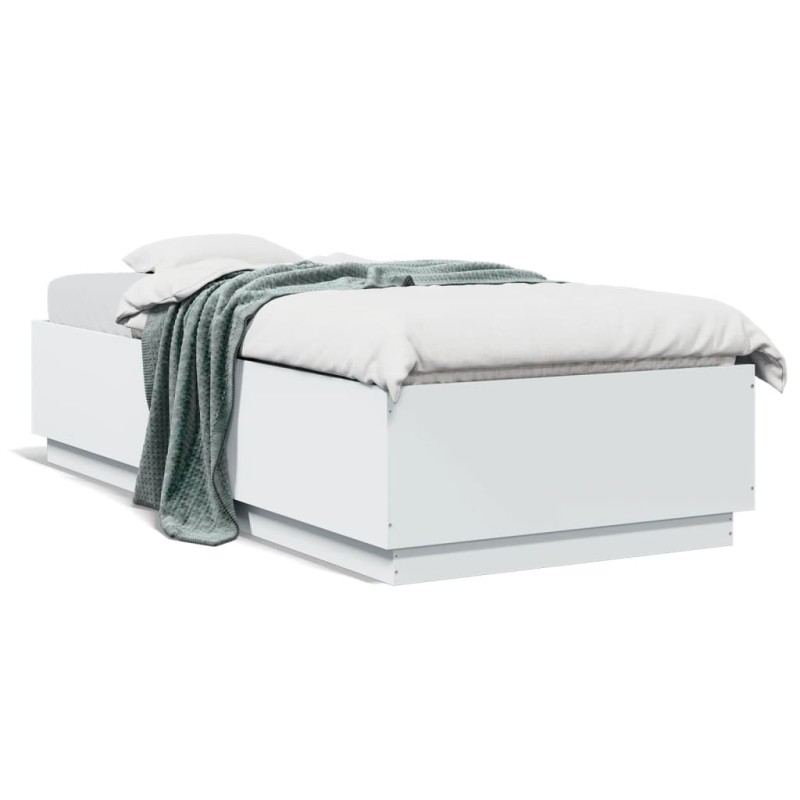 vidaXL Estructura de cama con LED madera ingeniería blanco 100x200 cm vidaXL Estructura de cama con LED madera ingeniería blanco 100x200 cm