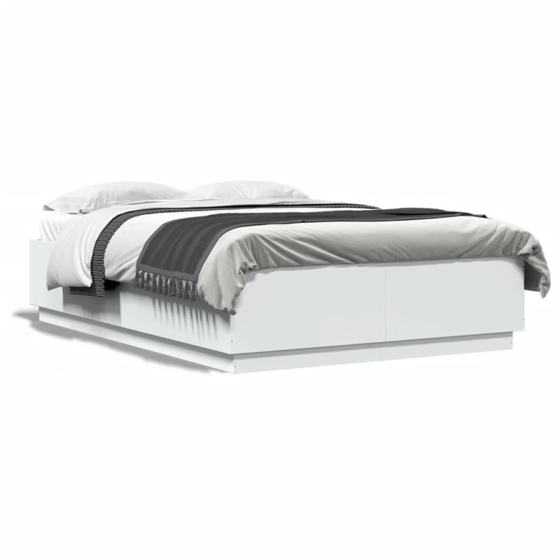 vidaXL Estructura de cama con LED madera ingeniería blanco 150x200 cm vidaXL Estructura de cama con LED madera ingeniería blanco 150x200 cm