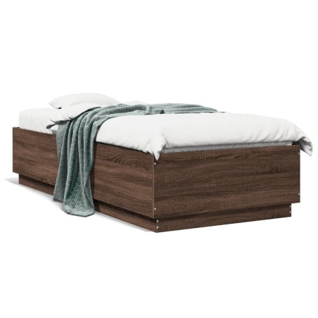 vidaXL Estructura de cama con luces LED madera roble marrón 90x200 cm