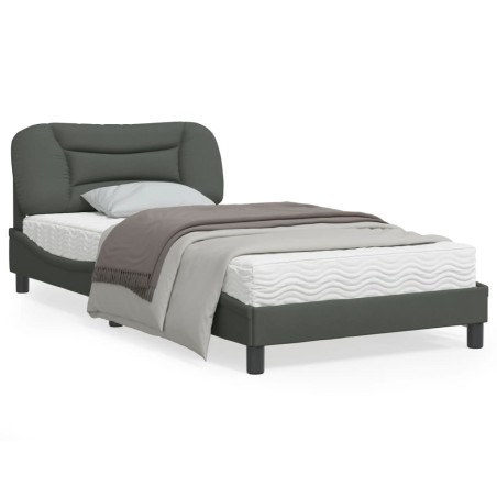 vidaXL Estructura de cama con luces LED tela gris oscuro 100x200 cm